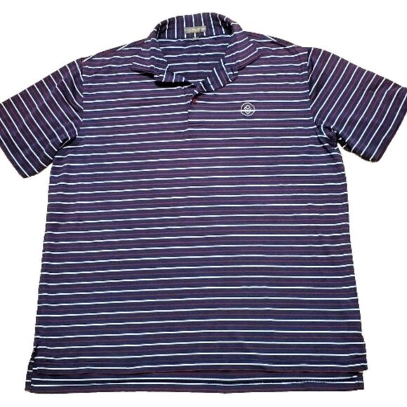 Peter Millar Mens Sz Large Striped Summer Comfort Polo Shirt Navy Red White - Picture 1 of 11